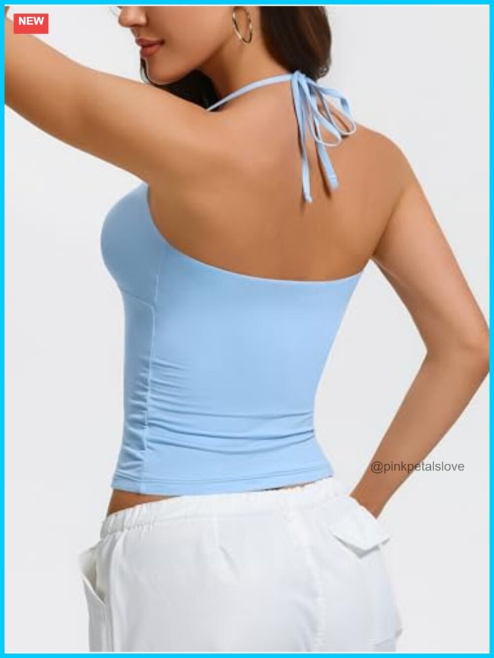 Backless Double Lined Halter Crop Top Y2K Trendy Sleeveless Tank - Picture 2 of 7
